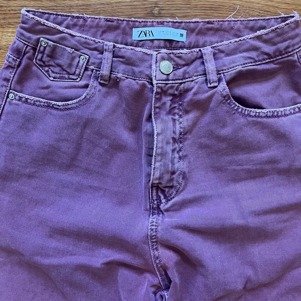 Zara High Waisted Purple Distressed Jeans- Flaw